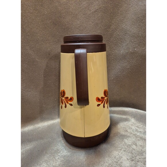 Vintage CORNING Thermos Coffee Tea Carafe 1qt GARDEN Orange Brown Floral - Picture 3 of 14